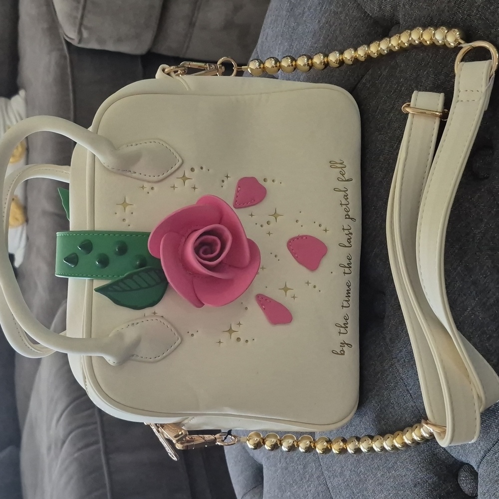 DISNEY LOUNGEFLY--- Elegant Cream Handbag with Pink Rose Design- Brand New.